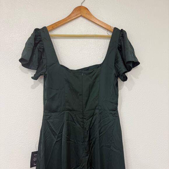 NWT Lulus Ultimate Sweetness Emerald Green Satin Flutter Sleeve Maxi Dress Med - Picture 8 of 12